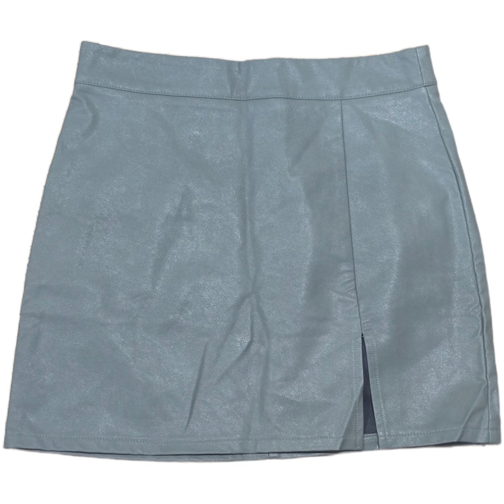 LE‎ LIS COLLECTION Faux Leather Mini Skirt Slate Blue Side Slit Women's Size S